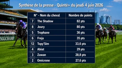 Pronostics quinté presse PMU du jeudi 4 juin 2026
