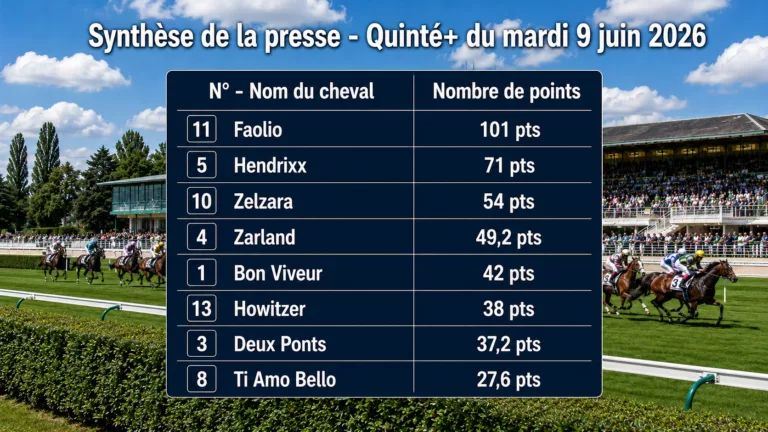 Pronostics quinté presse PMU du mardi 9 juin 2026
