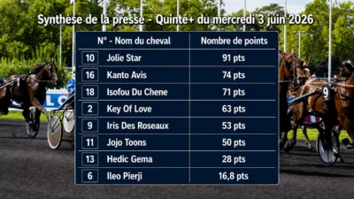 Pronostics quinté presse PMU du mercredi 3 juin 2026