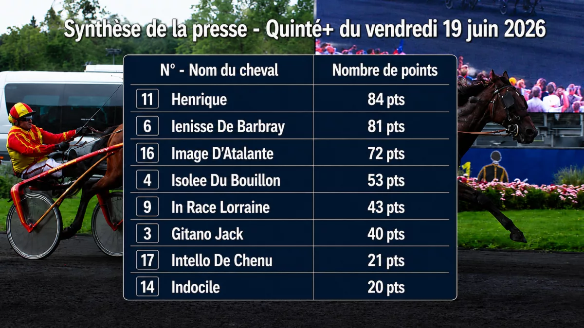 Pronostics quinté presse PMU du vendredi 19 juin 2026