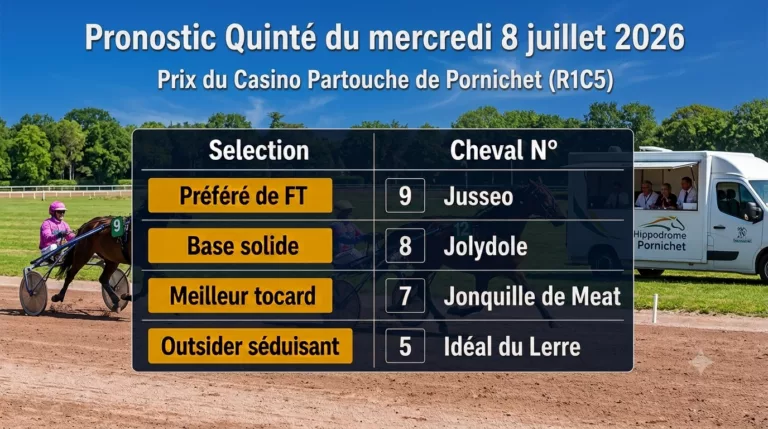 Pronostic Quinté et conseils de jeu PMU du mercredi 8 juillet 2026 – Prix du Casino Partouche de Pornichet (R1C5)