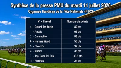 Pronostics quinté presse PMU du mardi 14 juillet 2026