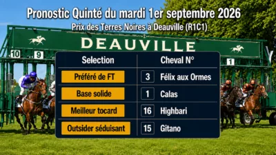 Pronostic quinté du mardi 1er septembre 2026