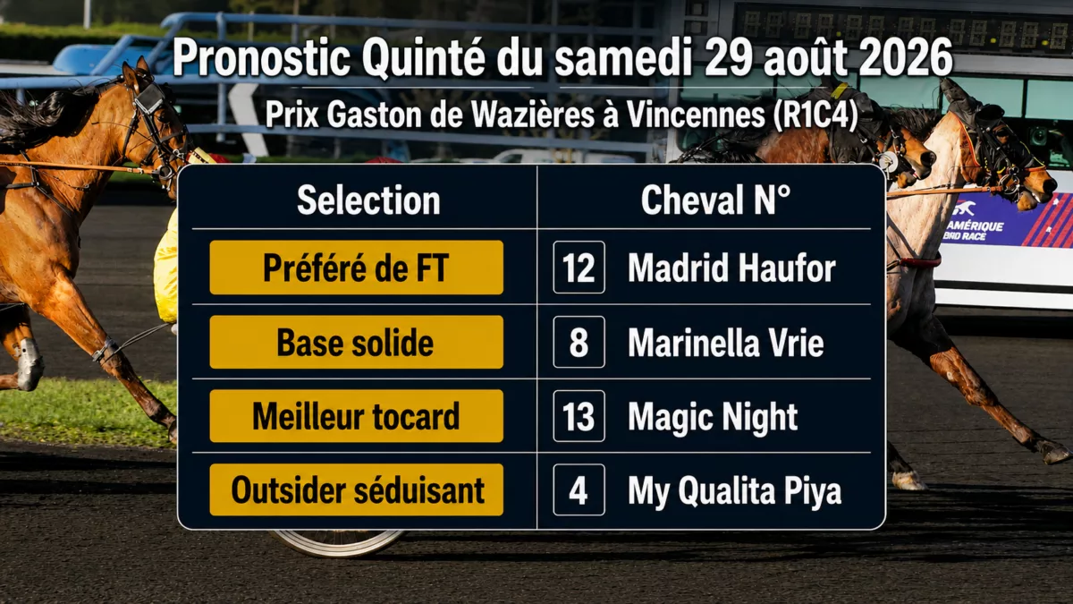 Pronostic quinté du samedi 29 aout 2026