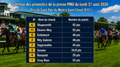 Pronostic quinté presse du lundi 31 aout 2026