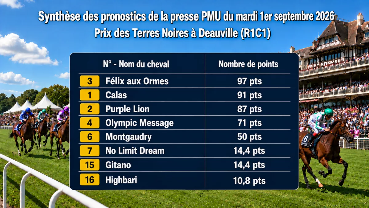 Pronostics presse PMU quinté du mardi 1er septembre 2026