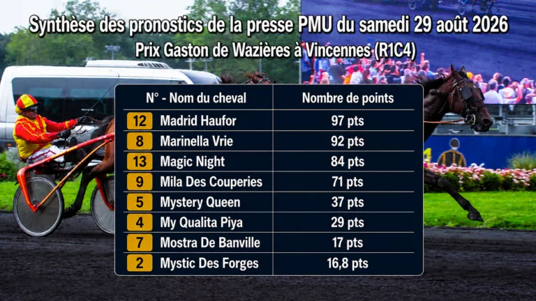 Pronostics presse quinté du samedi 29 aout 2026