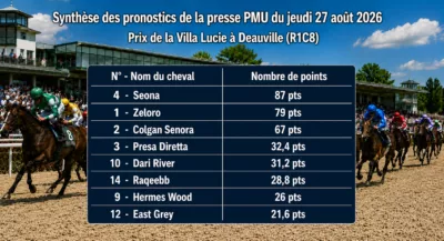 Pronostics quinté presse PMU du jeudi 27 aout 2026