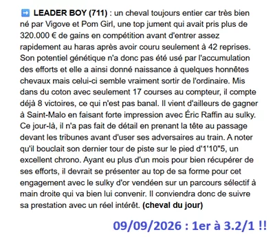 Pronostic gagnant du mercredi 9 septembre 2026