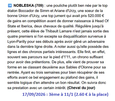 Pronostic gagnant du jeudi 17 septembre 2026