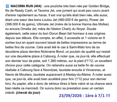 Pronostic PMU gagnant du mercredi 23 septembre 2026
