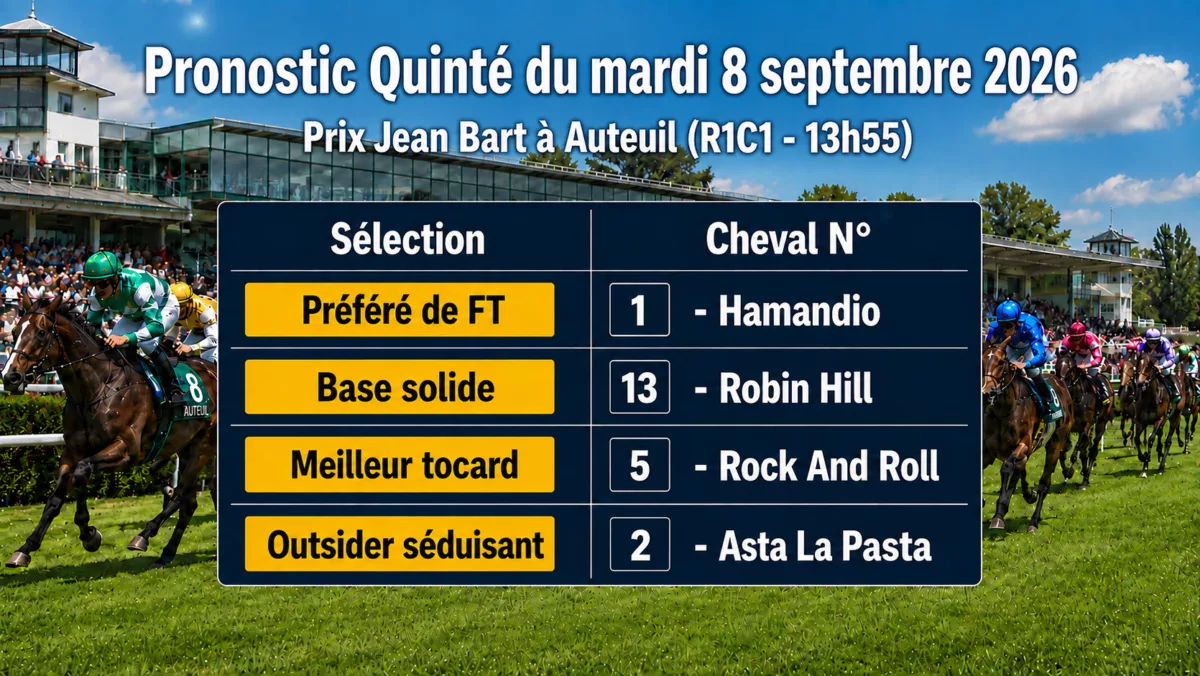 Pronostic quinté PMU du mardi 8 septembre 2026