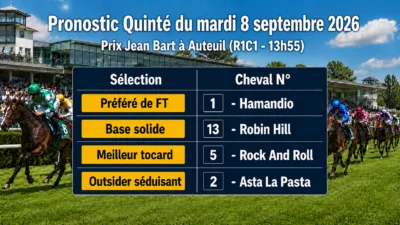 Pronostic quinté PMU du mardi 8 septembre 2026