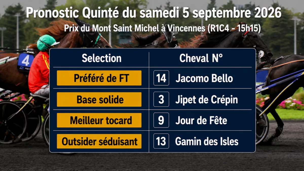Pronostic quinté du samedi 5 septembre 2026