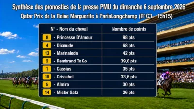 Pronostics presse PMU quinté du dimanche 6 septembre 2026