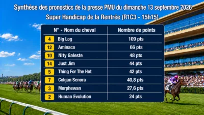 Pronostics presse PMU quinté du dimanche 13 septembre 2026