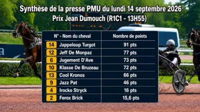 Synthèse presse PMU quinté du lundi 14 septembre 2026