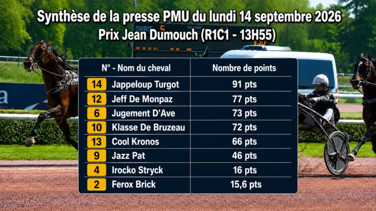 Synthèse presse PMU quinté du lundi 14 septembre 2026