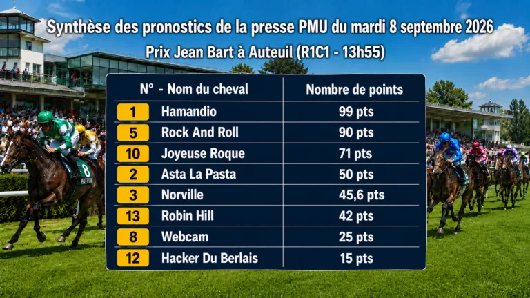 Pronostics presse PMU quinté du mardi 8 septembre 2026