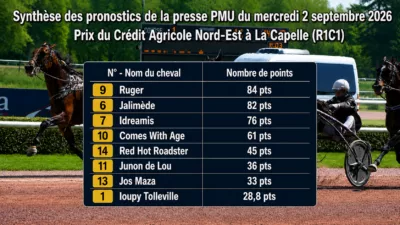 Pronostics presse PMU quinté du mercredi 2 septembre 2026