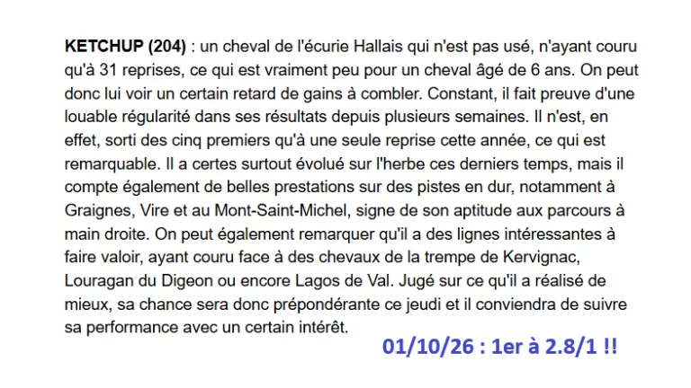 Pronostic gagnant du 1er octobre 2026