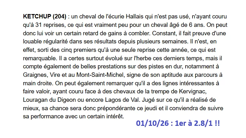 Pronostic gagnant du 1er octobre 2026