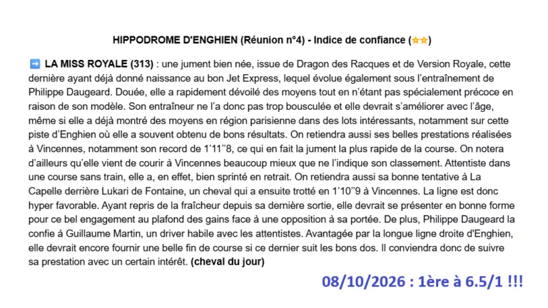 Pronostic gagnant du 8 octobre 2026
