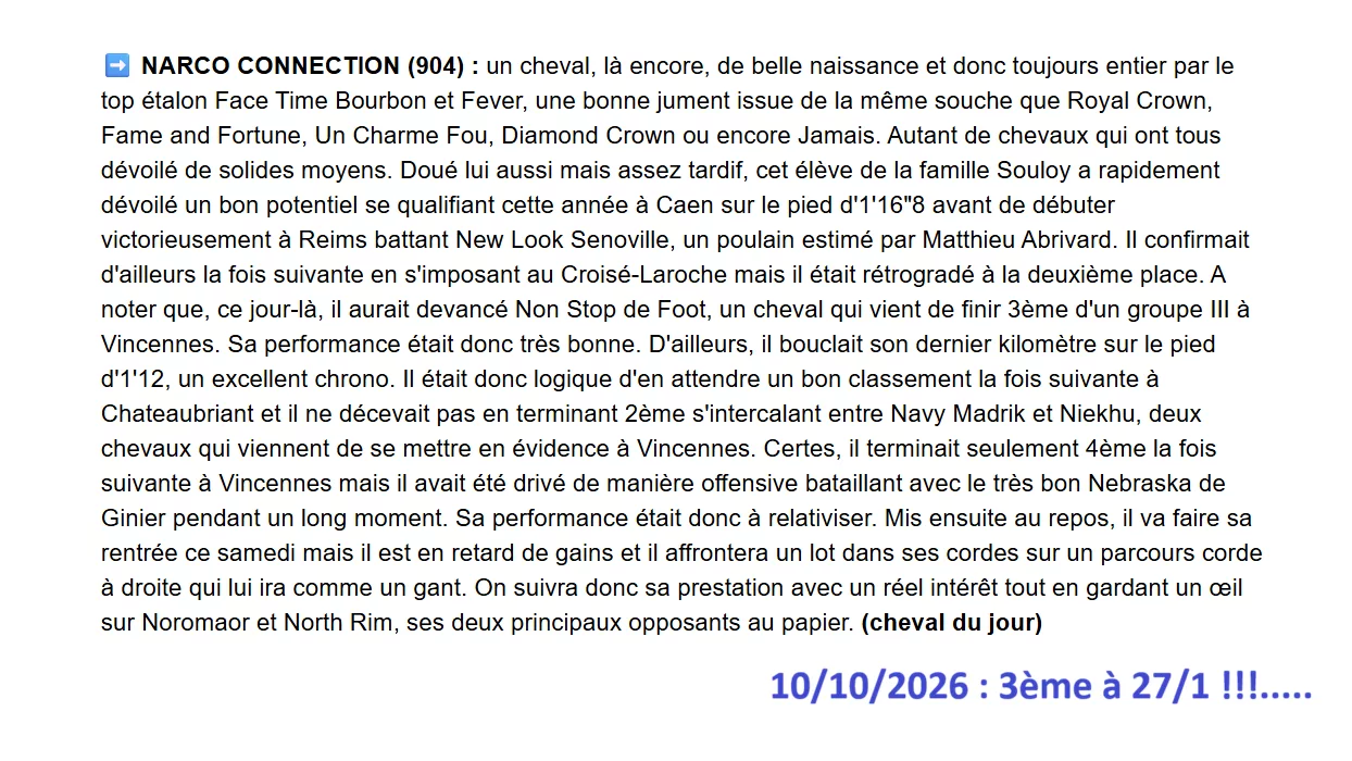 Pronostic gagnant samedi 10 octobre 2026